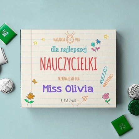 Spersonalizowane pudełko cukierków z dedykacją – dla najlepszej nauczycielki
