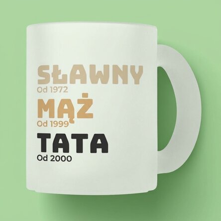 Spersonalizowany szklany kubek z matowym wykończeniem i napisem – Historia ojca