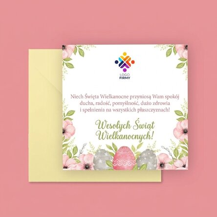 Spersonalizowana kwadratowa kartka z napisem i logo – Wielkanoc