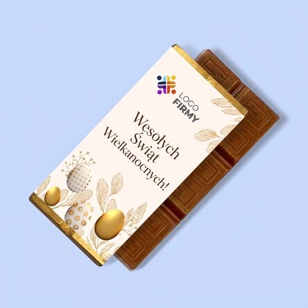 Mini tabliczka czekolady z indywidualnym nadrukiem logo i wiadomością – Gold Easter