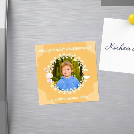 Magnes 10x10 z indywidualnym nadrukiem zdjęcia i wiadomością z okazji Wielkanocy