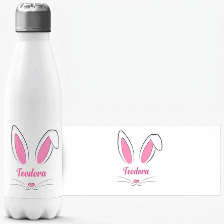Termos z białą podstawą, spersonalizowany imieniem – Bunny