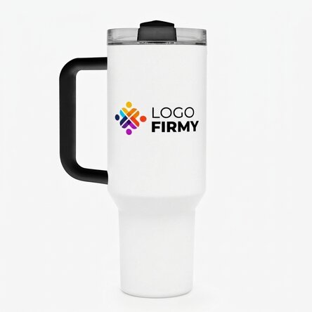 Termos z uchwytem i słomką, spersonalizowany z logo