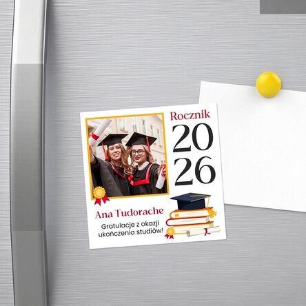Spersonalizowany magnes 10x10 ze zdjęciem i napisem – Ukończenie szkoły