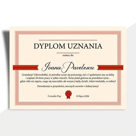 Spersonalizowany dyplom z napisem – Dyplom za zasługi