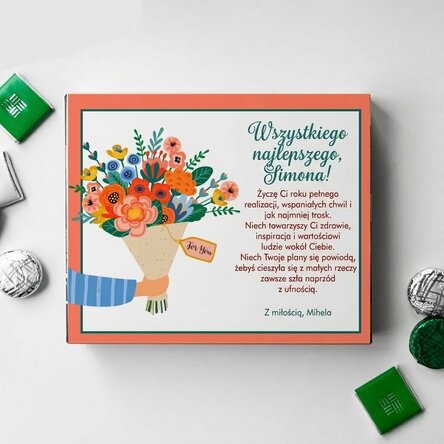 Pudełko cukierków z indywidualnym napisem – Kwiaty