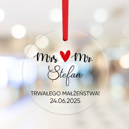 Okrągła ozdoba z indywidualnym napisem – Mr & Mrs