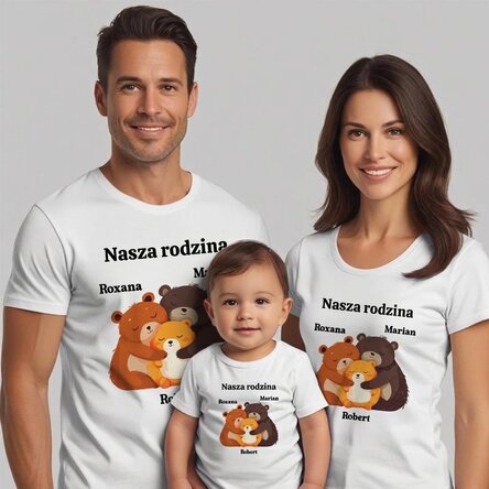 Bawełniana koszulka dla dzieci/dorosłych z nadrukiem – Rodzina misiów