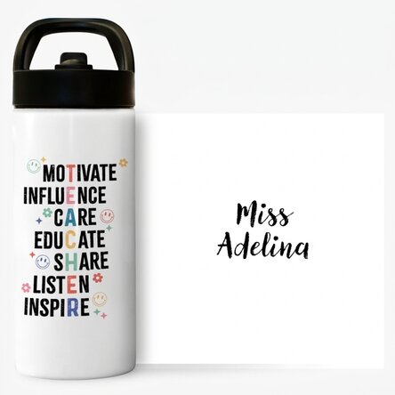 Thermos flask with handle and straw, personalised with name - Teacher