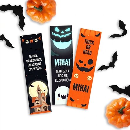 Zestaw 3 spersonalizowanych zakładek z napisem – „Trick or read”