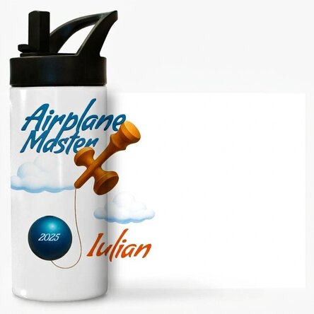 Termos z uchwytem i słomką, spersonalizowany imieniem dla dzieci – Airplane Master