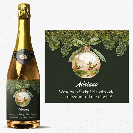 Wino musujące z indywidualnym napisem – bombka świąteczna