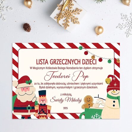 Spersonalizowany dyplom z tekstem – Lista grzecznych dzieci