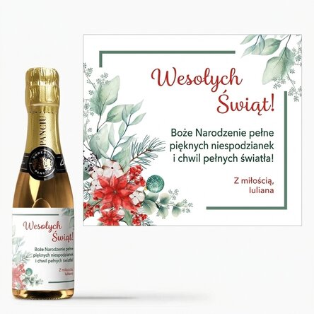 Mała buteleczka wina musującego z indywidualnym napisem – Boże Narodzenie