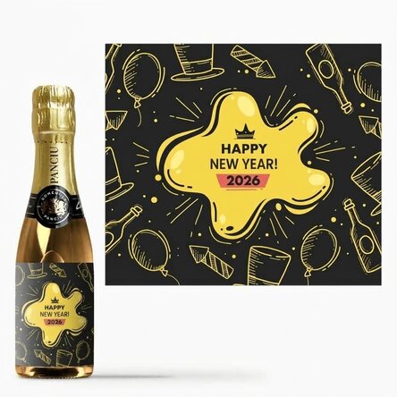 Mini bottle of sparkling wine personalised with text - New Year's Party