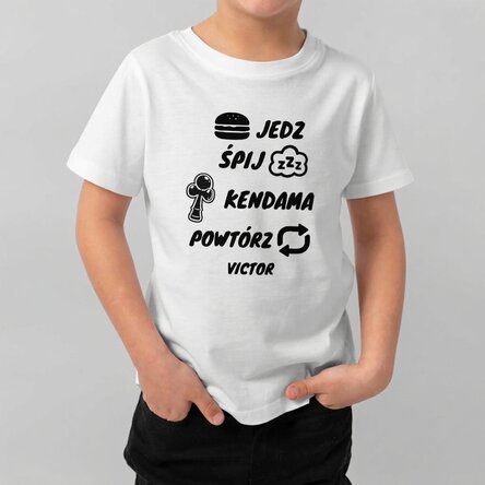 Bawełniana koszulka dla dzieci z nadrukiem – Eat, sleep, kendama, repeat