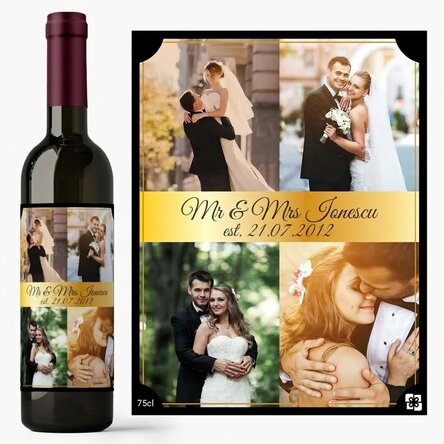 Wino z indywidualnym nadrukiem z 4 zdjęciami dla pary