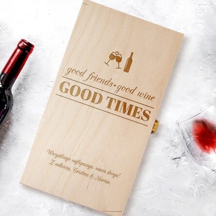 Spersonalizowane pudełko na wino na dwie butelki – Good Friends, Good Wine, Good Times