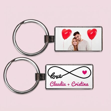 Spersonalizowany brelok ze zdjęciem i napisem – model „infinity love”