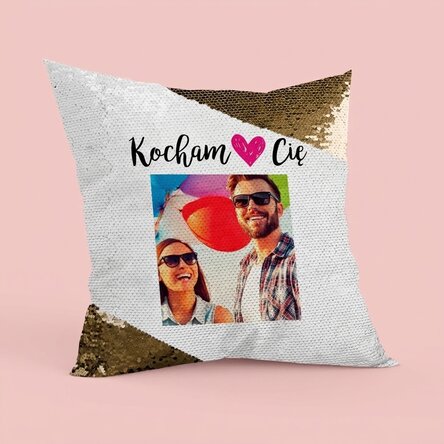 Poduszka z cekinami z własnym zdjęciem – I love you