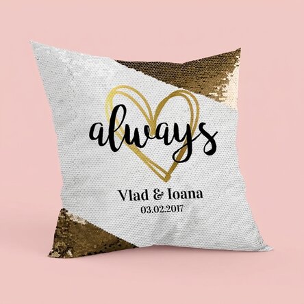 Poduszka z cekinami z indywidualnym napisem – Always