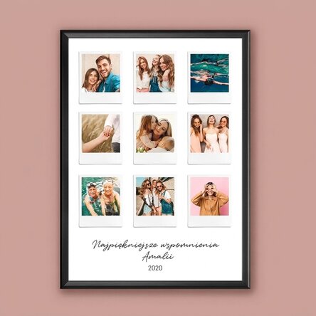 Spersonalizowany obraz z napisem i 9 zdjęciami w stylu Polaroid – Najpiękniejsze chwile
