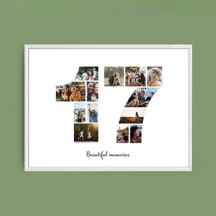 Personalised landscape canvas with 13 photos, model number 17 and text message