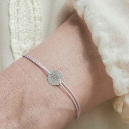 Personalised cord bracelet - 10 mm bead - 925 silver - initial model