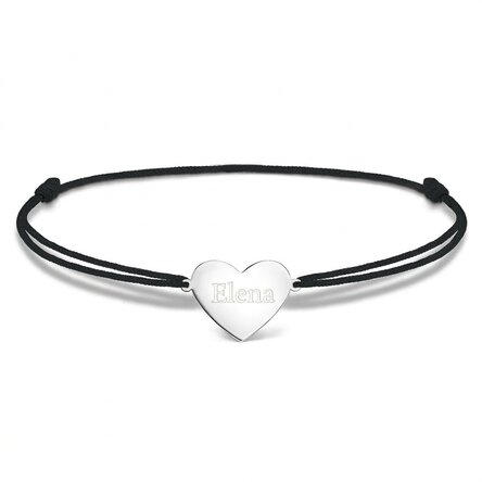 Spersonalizowana bransoletka ze sznurkiem – serce 15 x 13 mm – srebro próby 925 – imię