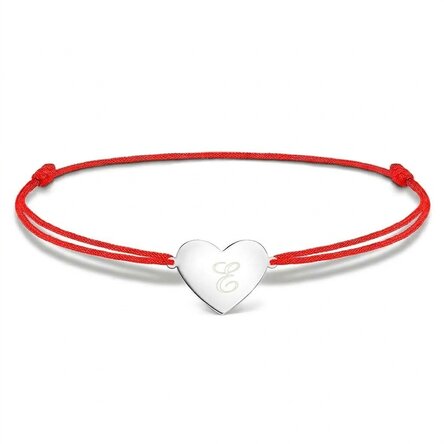 Personalised cord bracelet - heart 15x13 mm - 925 silver - Initial 2