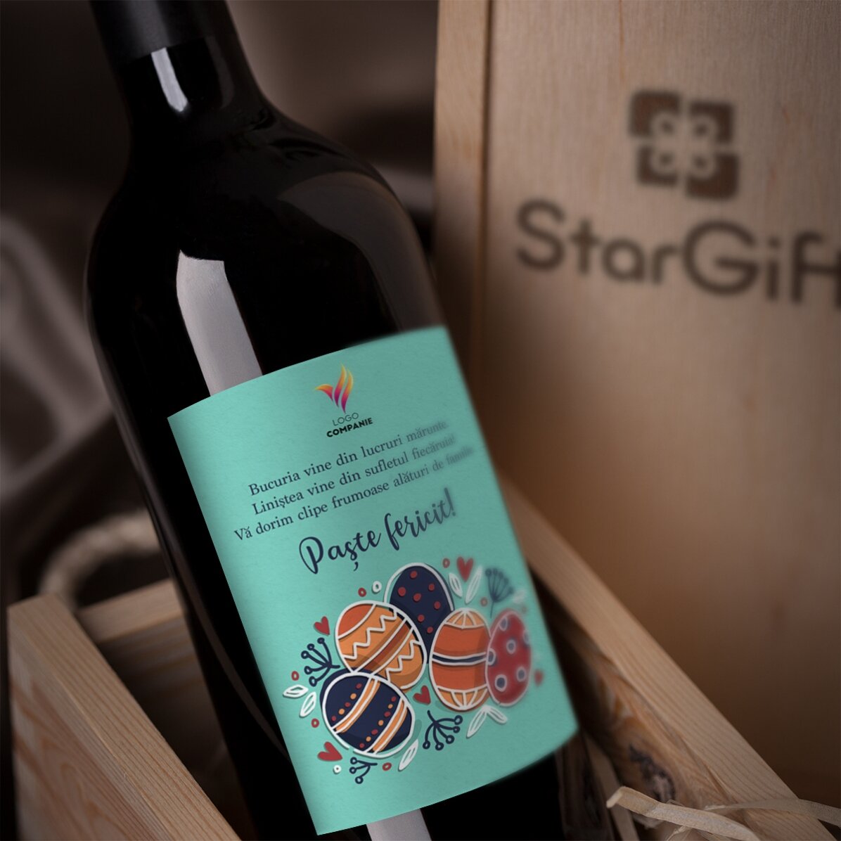 Wino z indywidualnym nadrukiem tekstu i logo na Wielkanoc