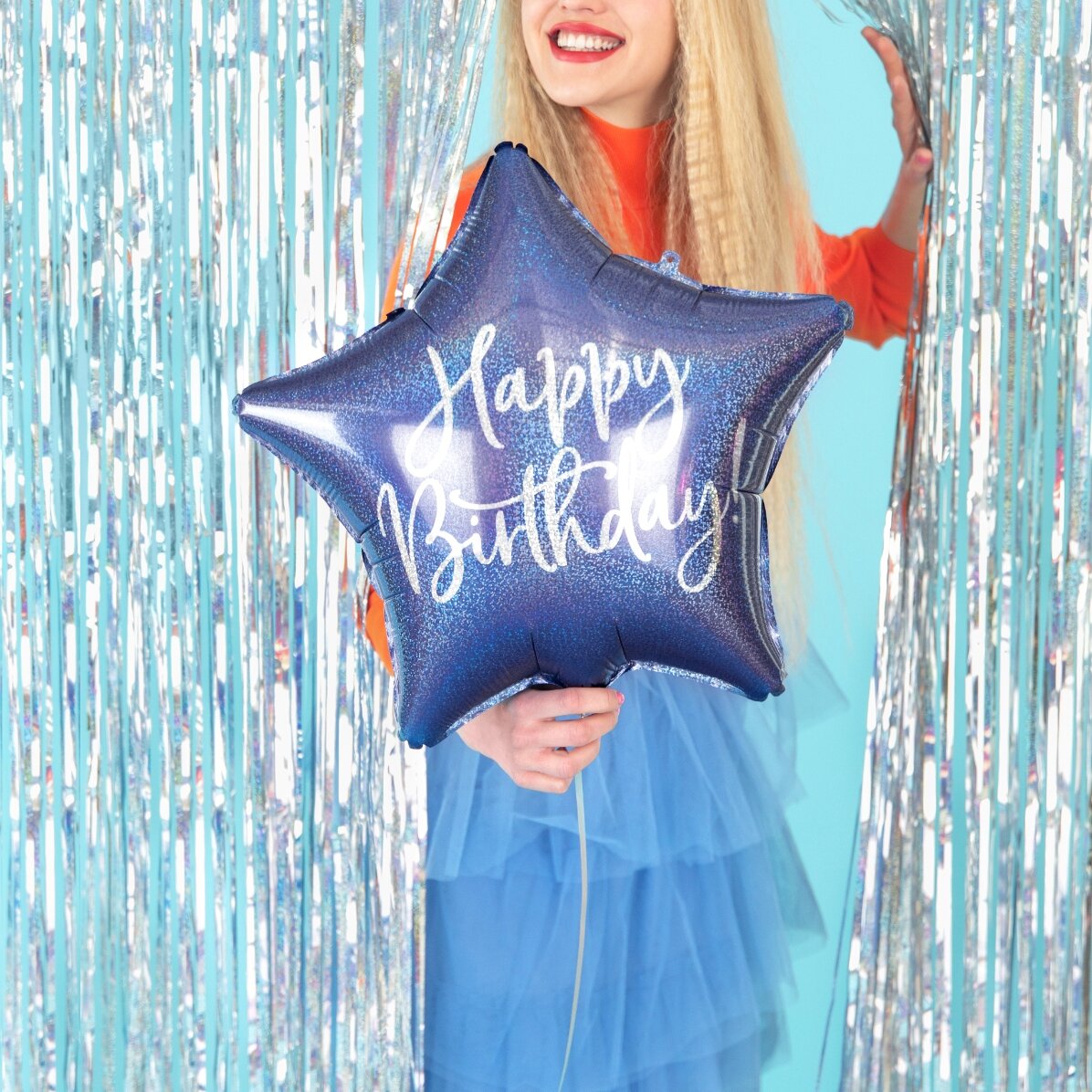 Balonik – niebieska gwiazdka „Happy Birthday”