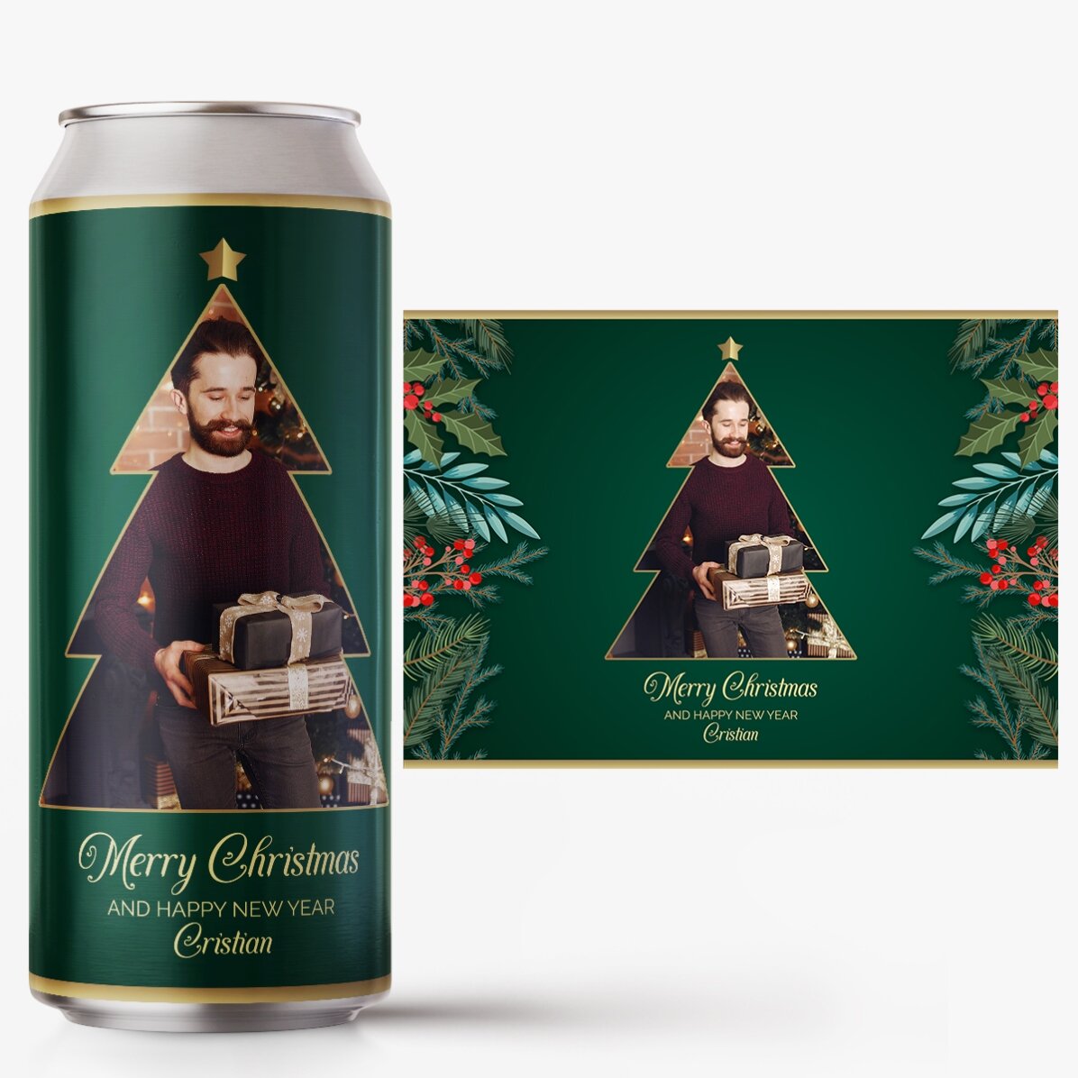 Personalised beer can with photo and text - Christmas Tree