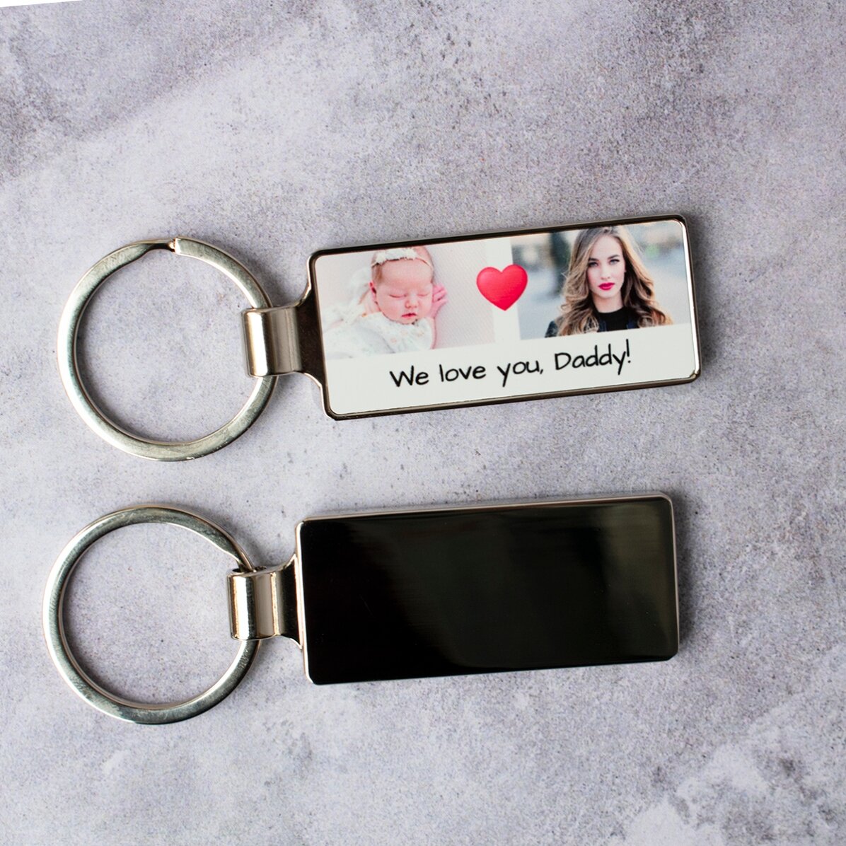 Personalised keyring with 2 photos and message