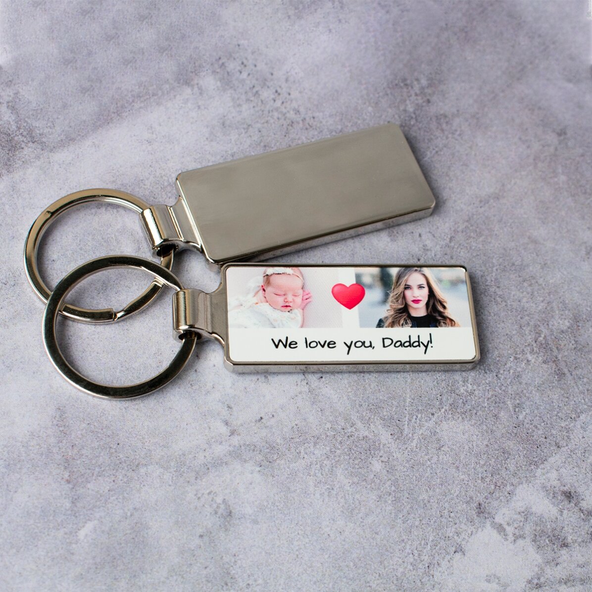 Personalised keyring with 2 photos and message