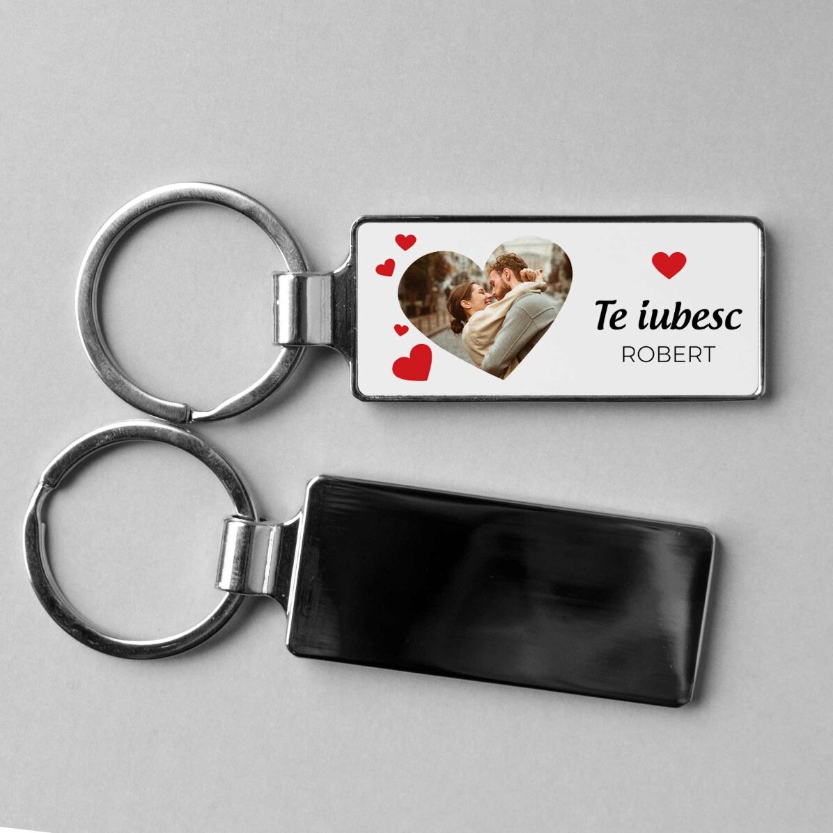 Personalised keyring with a photo and text - Hearts