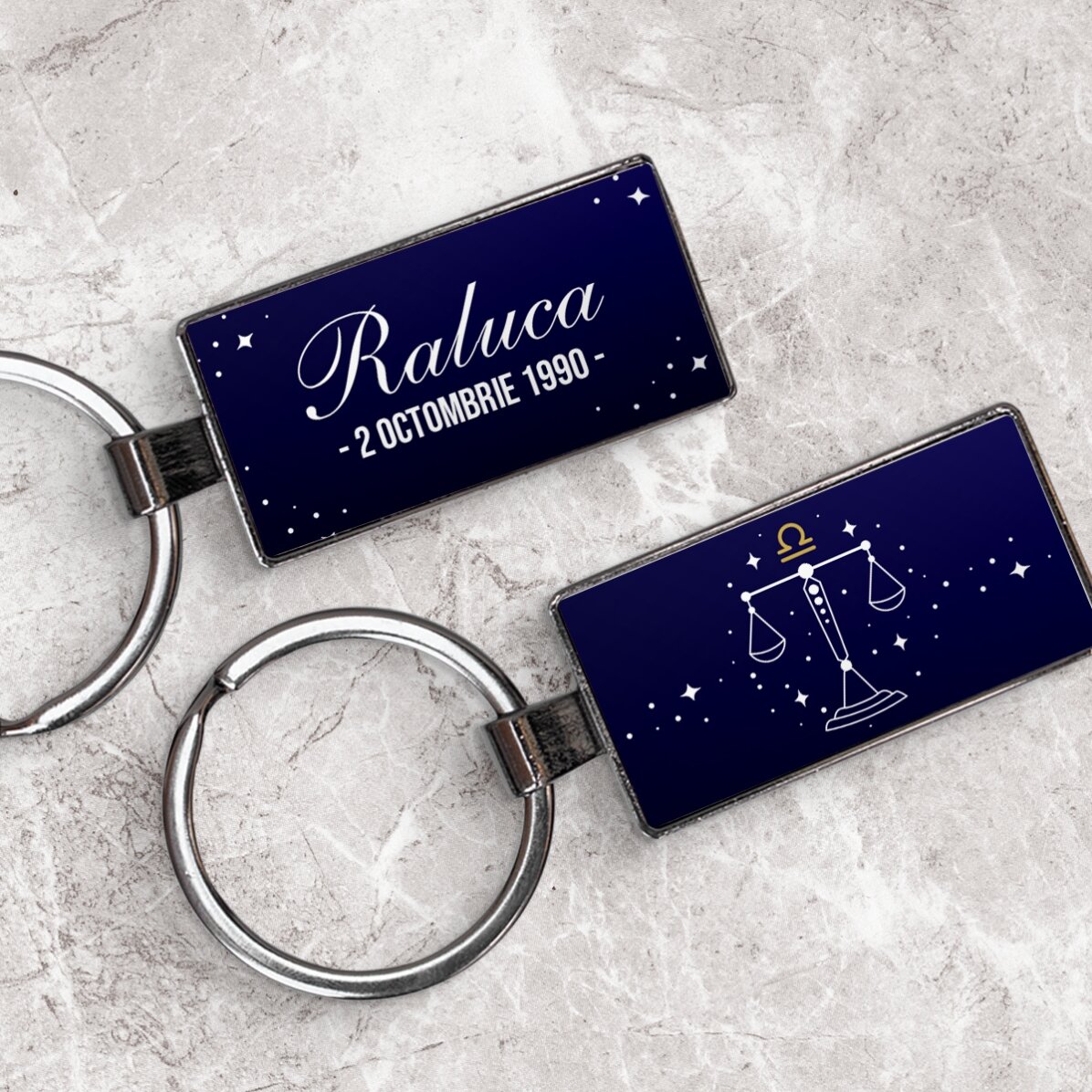 Spersonalizowany brelok z napisem i znakiem zodiaku – Waga