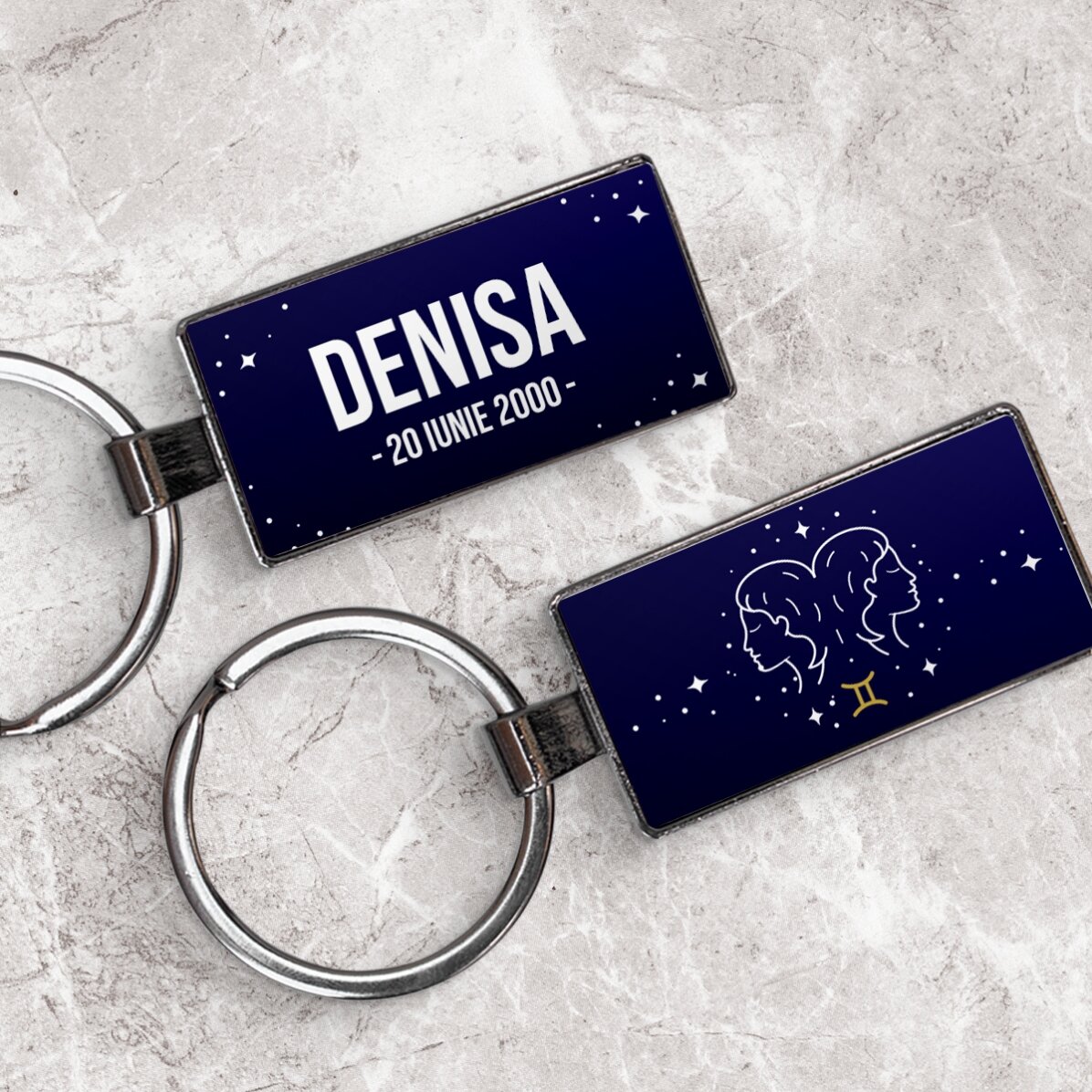 Spersonalizowany brelok z napisem i znakiem zodiaku – Bliźnięta