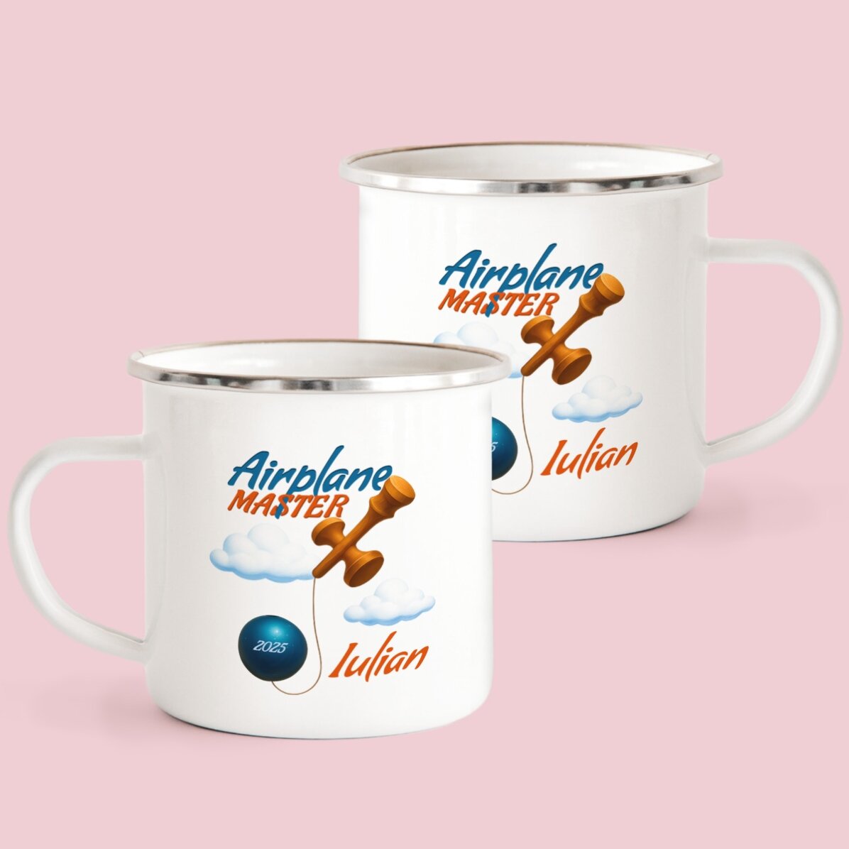 Emaliowany kubek metalowy z imieniem dla dzieci – Airplane Master