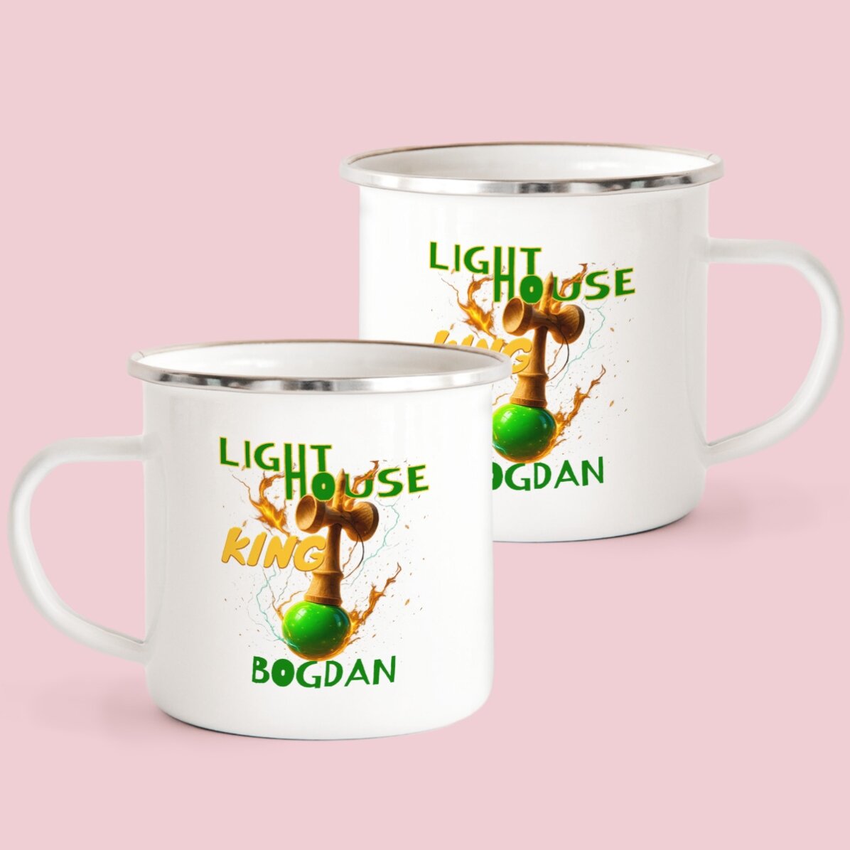 Emaliowany kubek metalowy z imieniem dla dzieci – Lighthouse King