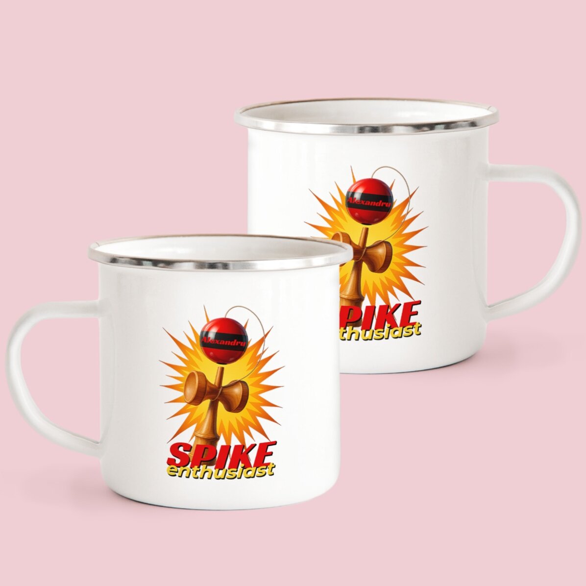 Emaliowany kubek metalowy z imieniem dla dzieci – Spike Enthusiast