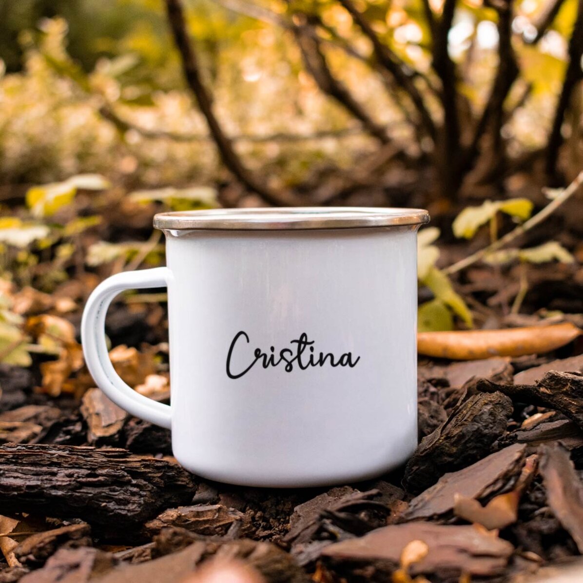 Emaliowany kubek metalowy z napisem – I love fall