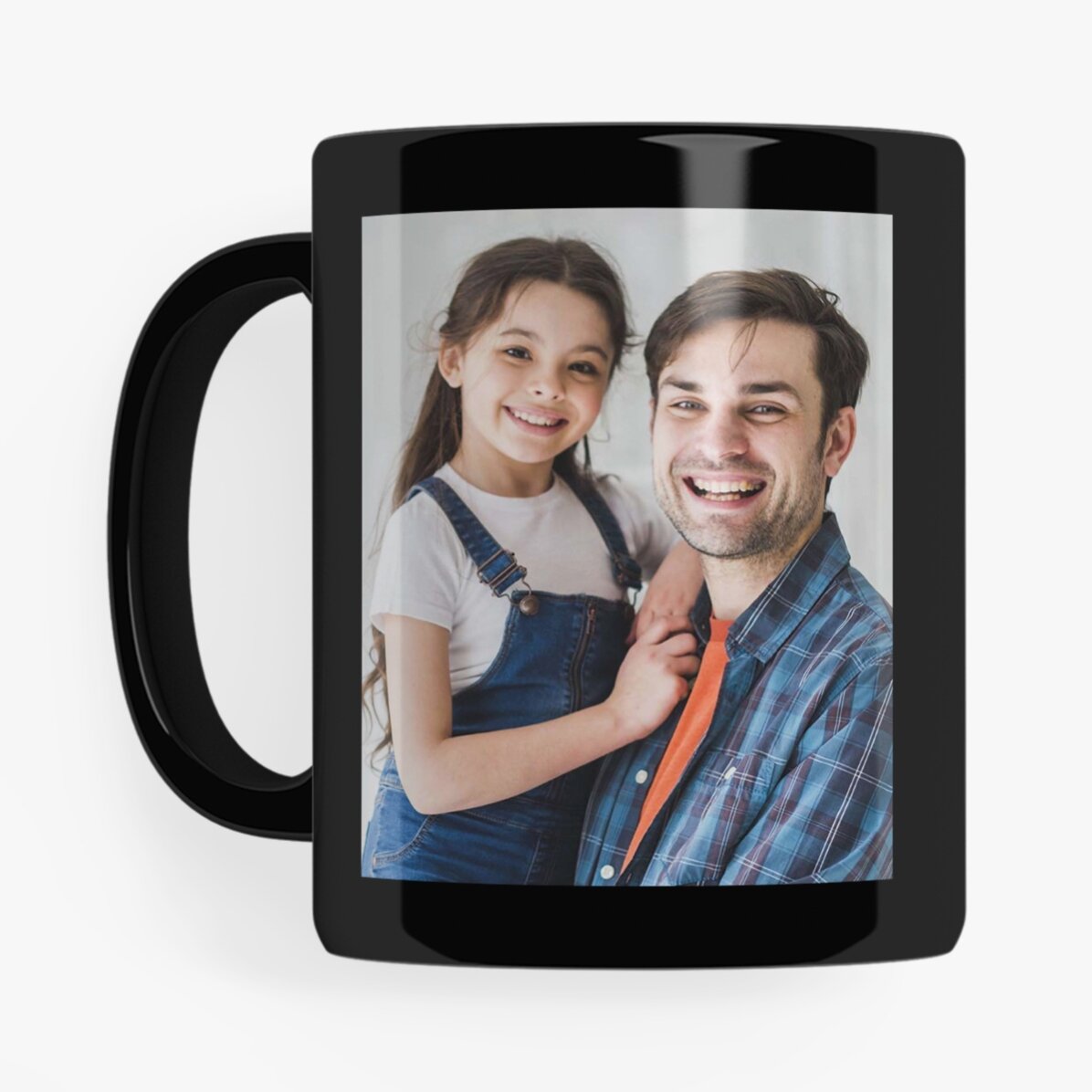 Personalised black mug with two photos