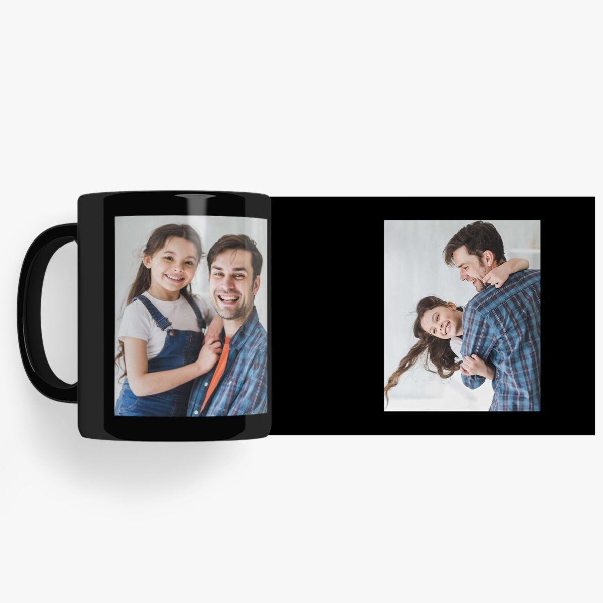 Personalised black mug with two photos