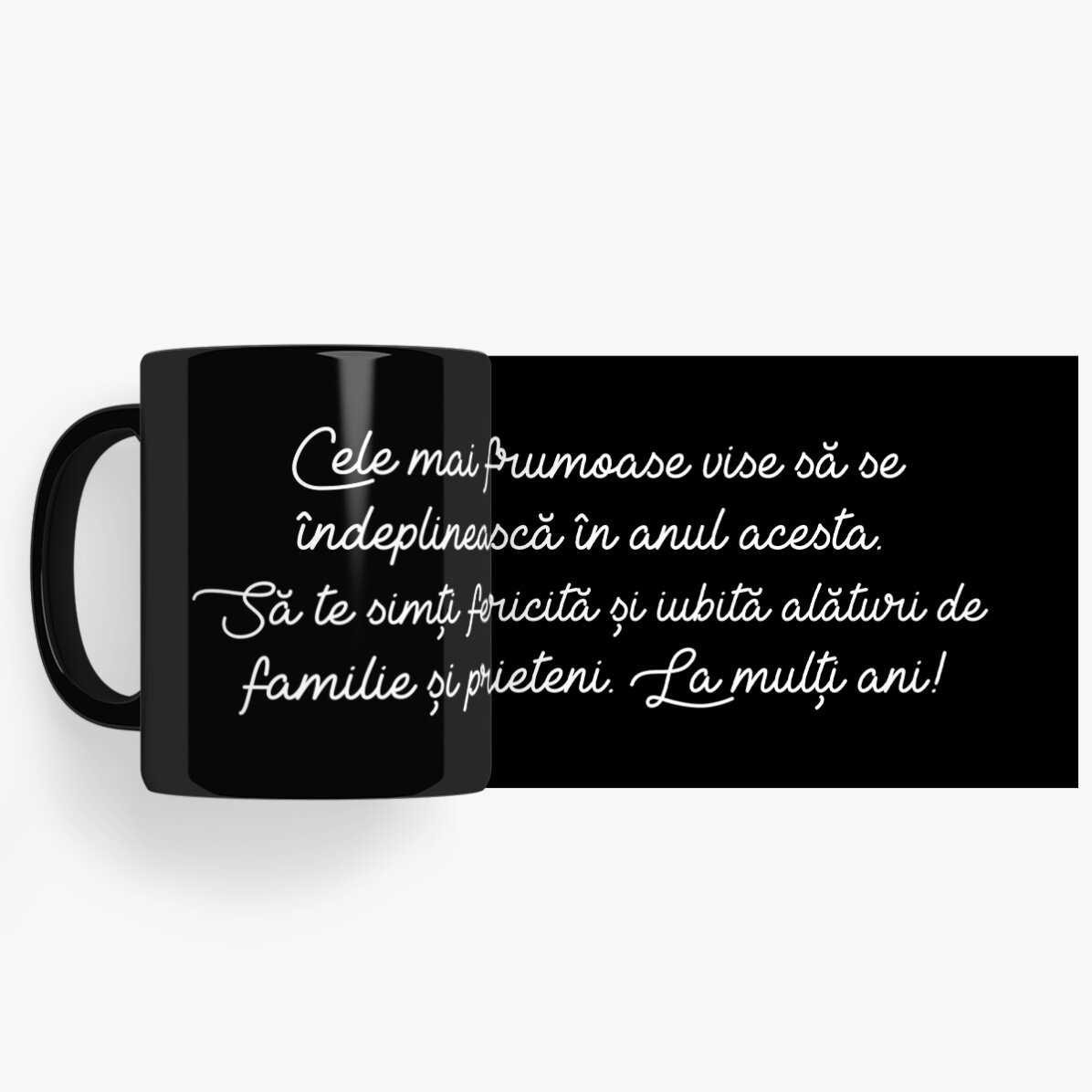 Personalised black mug with message