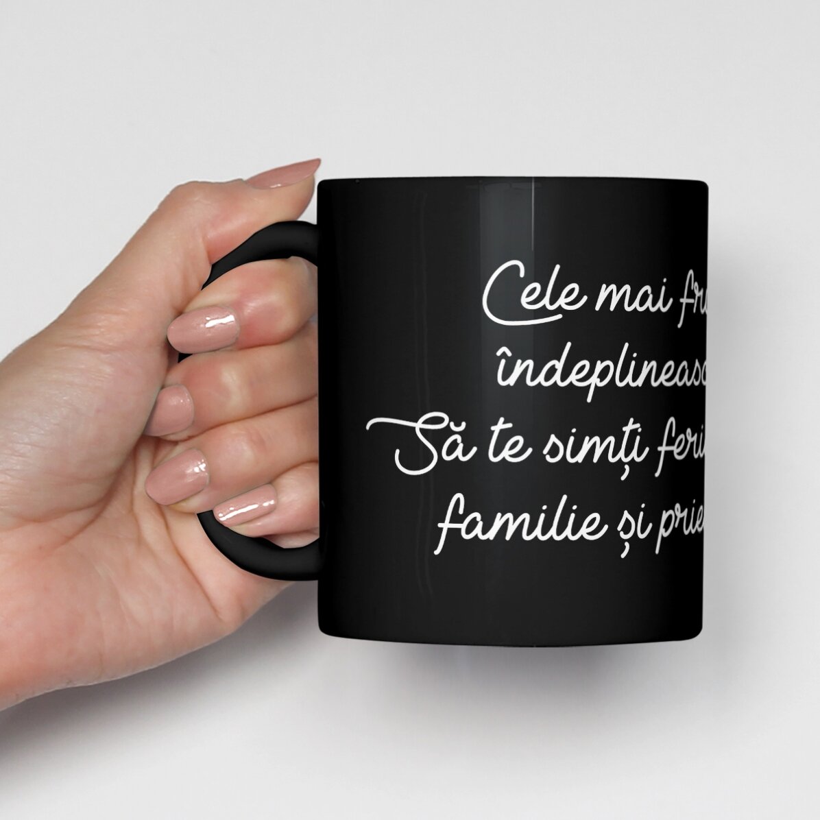 Personalised black mug with message