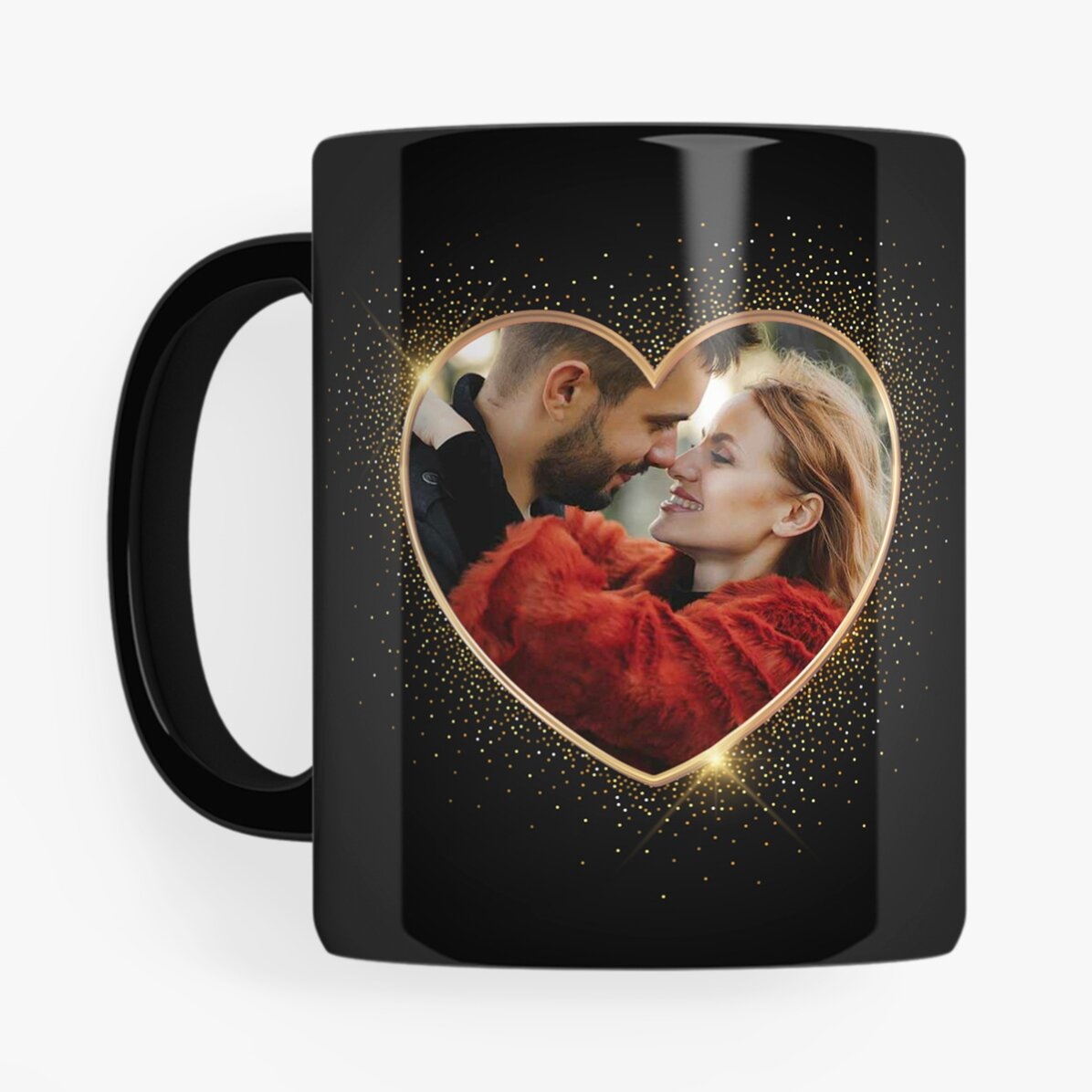 Personalised black mug with a photo and text - 2 souls