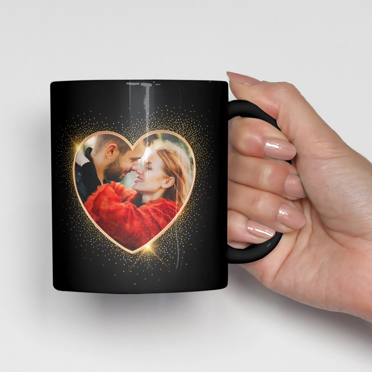 Personalised black mug with a photo and text - 2 souls