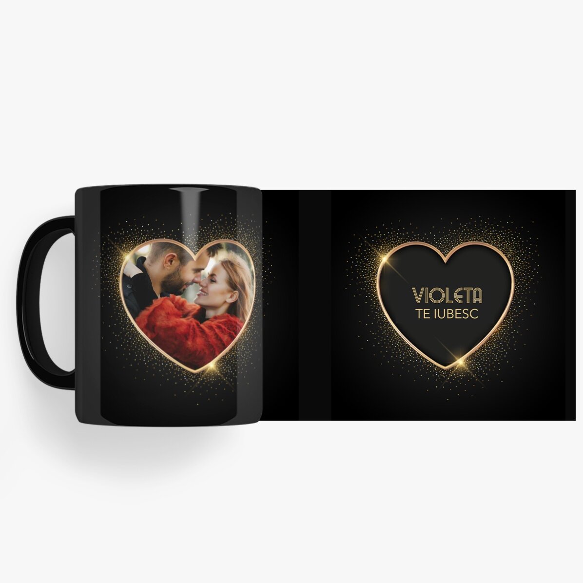 Personalised black mug with a photo and text - 2 souls