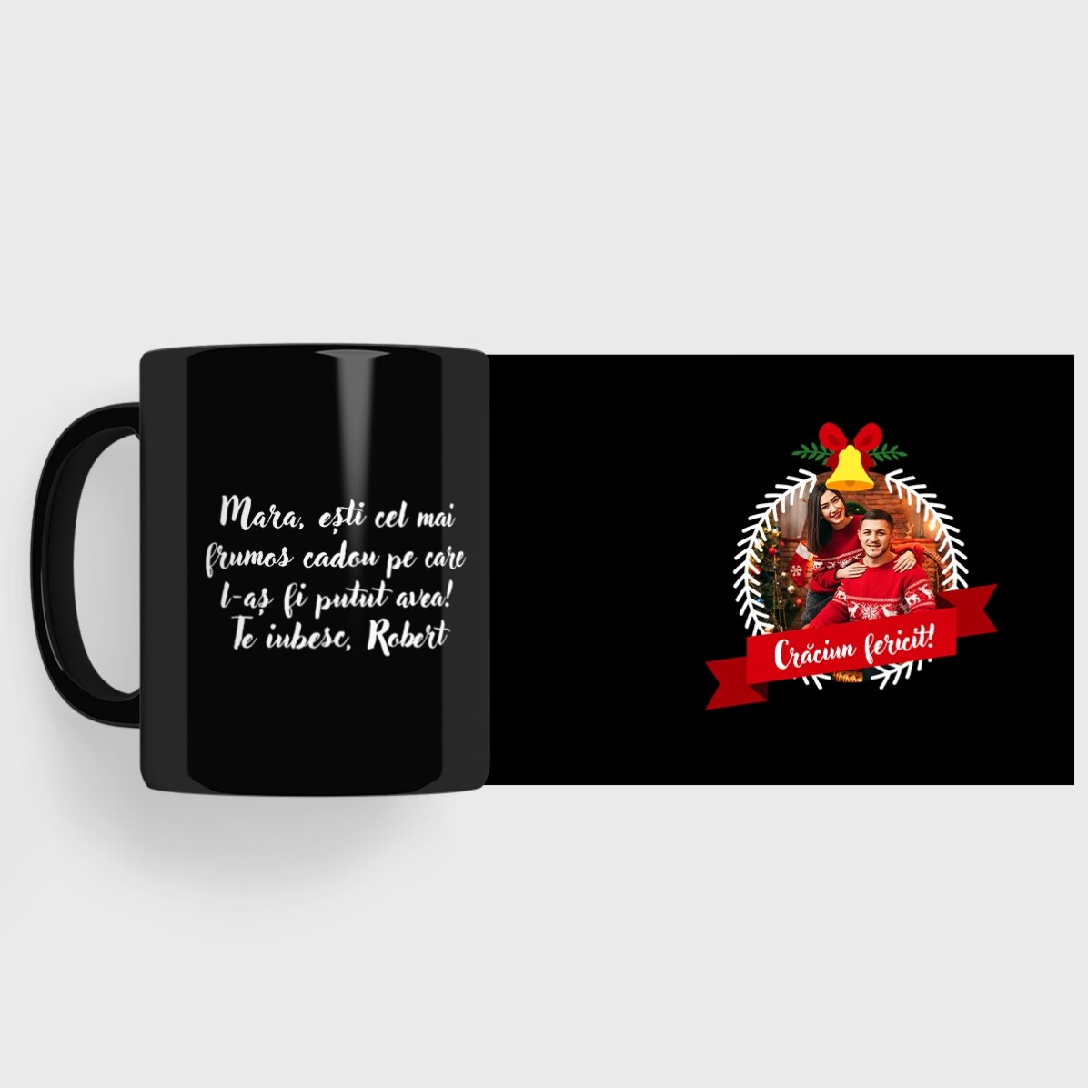 Spersonalizowany czarny kubek ze zdjęciem i napisem – Merry Christmas